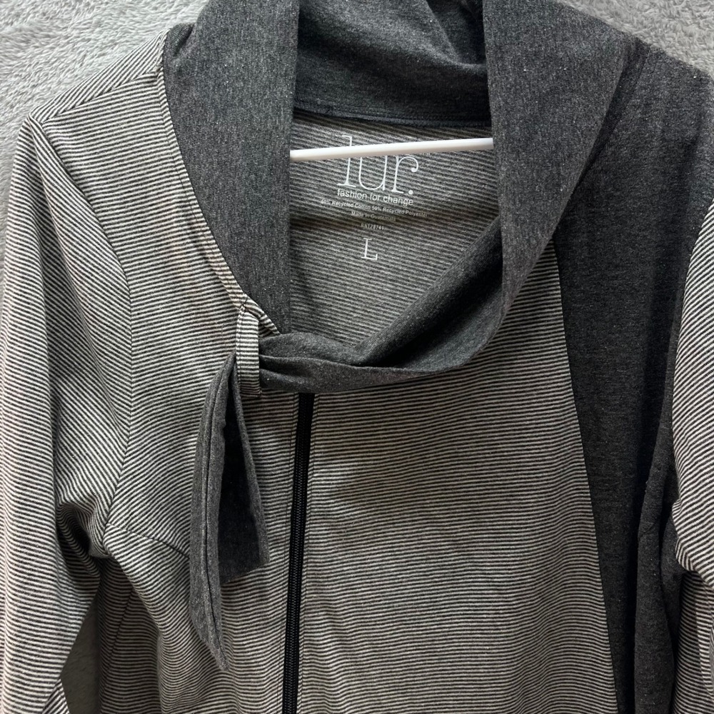 Lur Fashion For Change L Gray Striped Asymmetrical Cowl Neck Tunic Sustainable